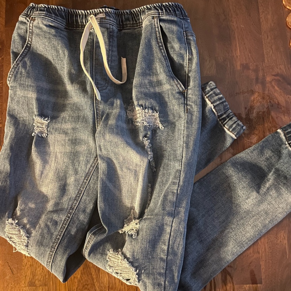 Distressed Denim Joggers